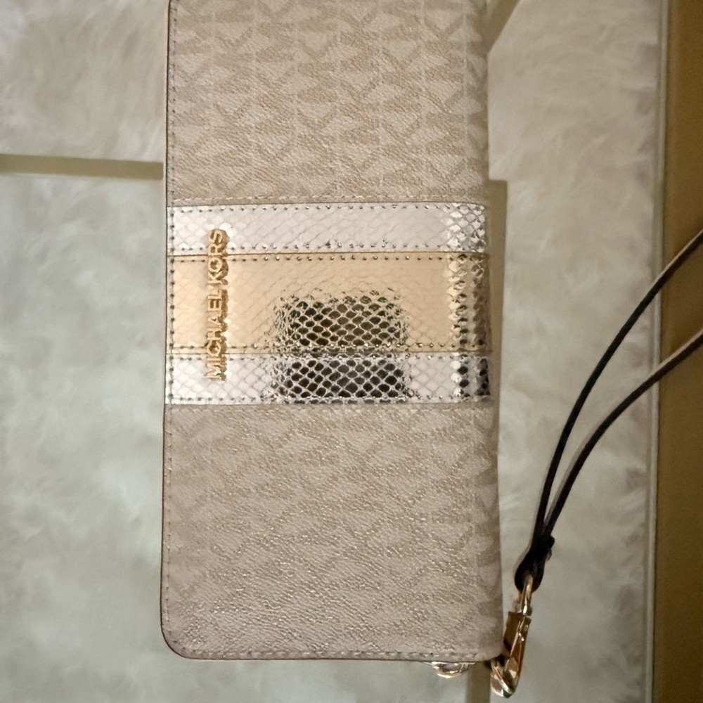 Michael Kors Metallic Beige Wristlet